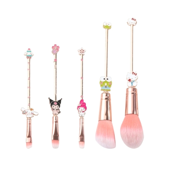 Hello Kitty Sanrio Makeup Brush Set 🎀- 5 Metal Handle Brushes w/ Travel Case 🎀 - Picture 1 of 5